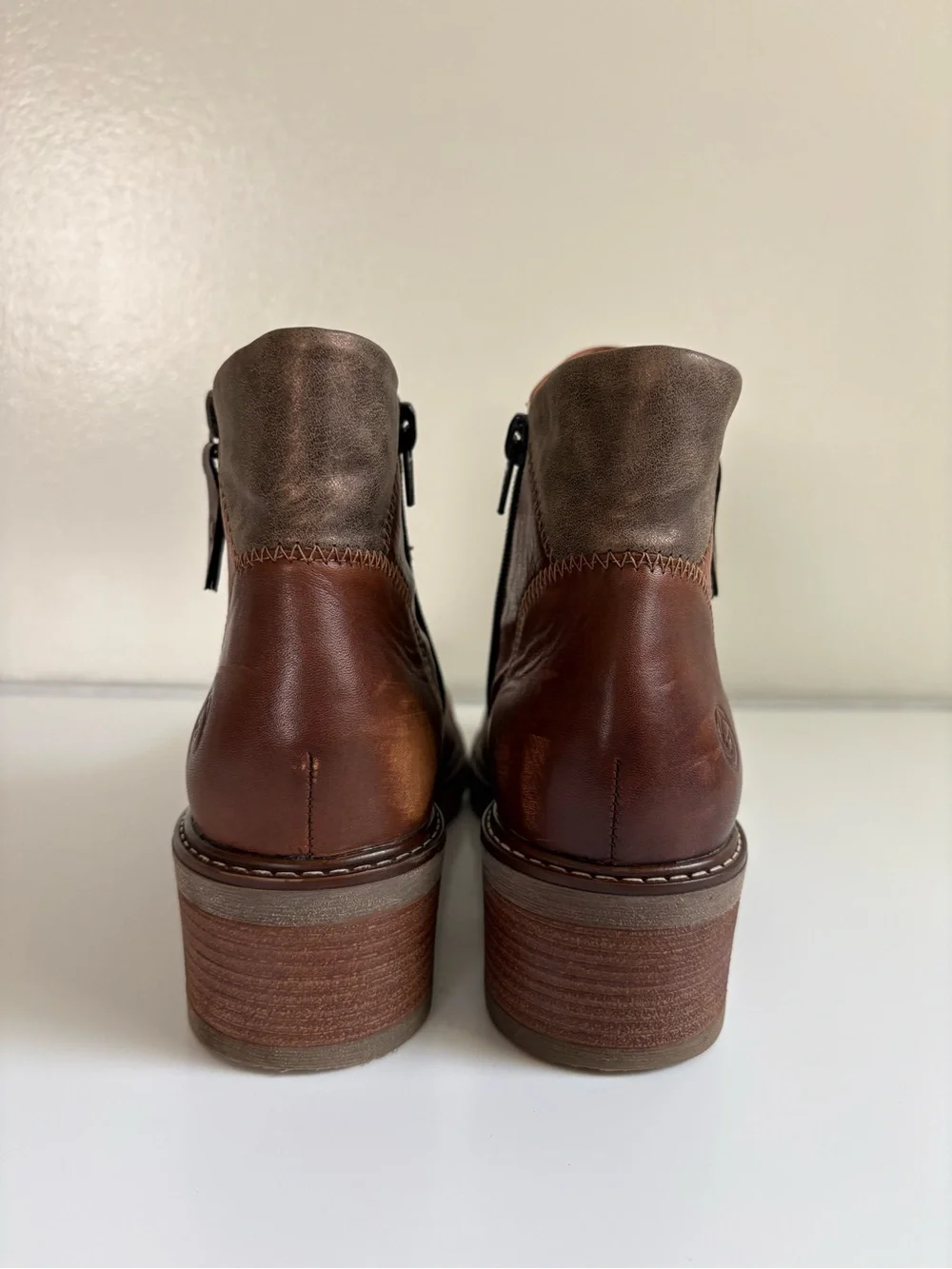 Remonte Aida Multi-Tone Brown Leather Boho Ankle Boots Size 39 US 8